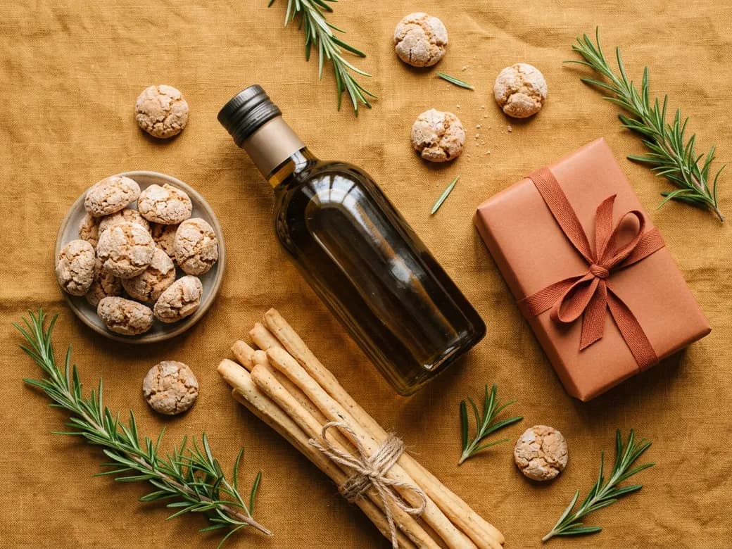 Olio d'oliva, amaretti, grissini e rosmarino