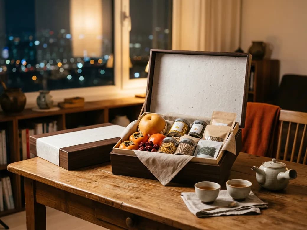 저녁 식탁 위에 열린 선물 상자, 서울의 불빛